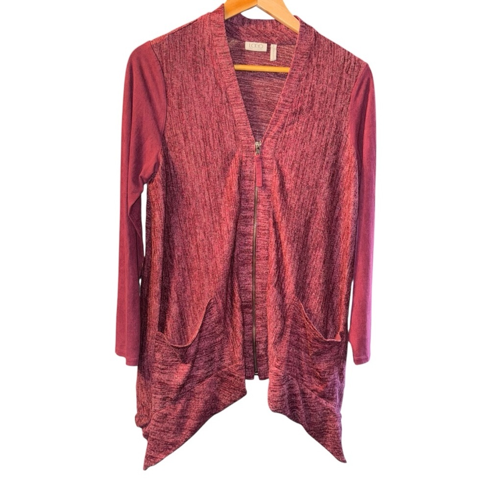 Logo By Lori Goldstein Red Open Front Zip Cardigan Women’s Size Small